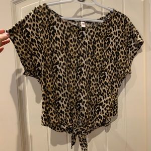 Front Tie Cheetah Print Top